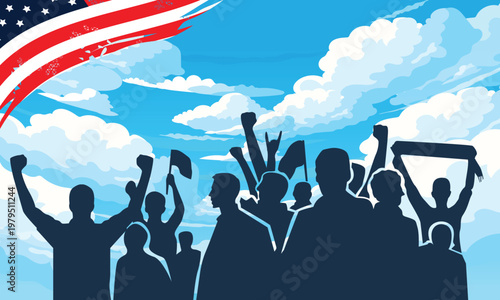 Crowd Celebration Silhouette Flag Sky Illustration