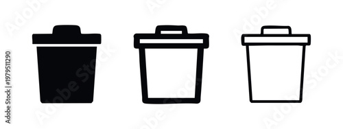Trash bin garbage can icons set waste disposal and recycling symbols