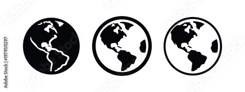 World globe earth icons set geography and global network symbols