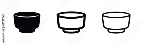 Kitchen bowl ceramic dish icons set food and dining symbols