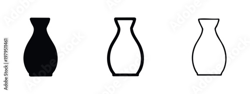 Flower vase pottery icons set home decor and ceramic vessel symbols