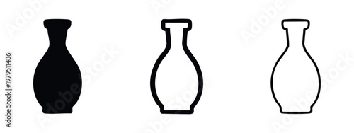 Decorative vase ceramic pot icons set interior design and pottery symbols