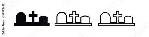 Graveyard cemetery tombstones icons set halloween and death concept