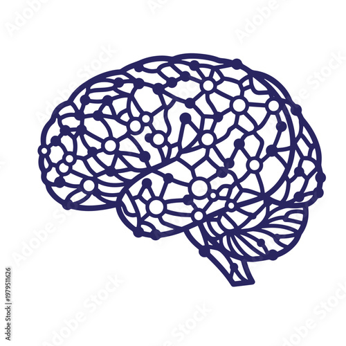 Dark blue brain with network pattern, side view human brain connections