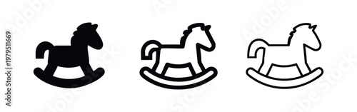 Rocking Horse Toy Icon Set in Various Line Styles for Kids Design