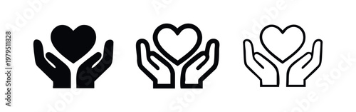 Heart in Hands Icons for Charity Care and Volunteering