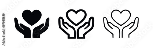 Hands holding heart icon, symbol of love, care, charity and support