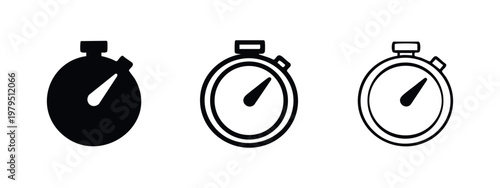 Stopwatch icons in solid, outline with face, and outline styles, representing time