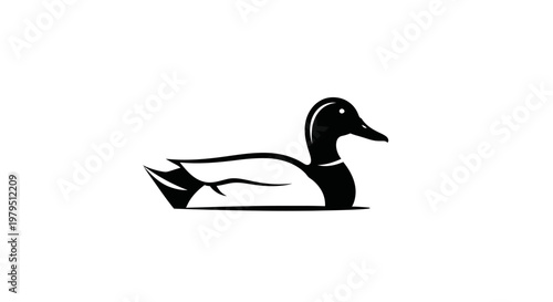 Stylized Silhouette of a Mallard Duck Swimming