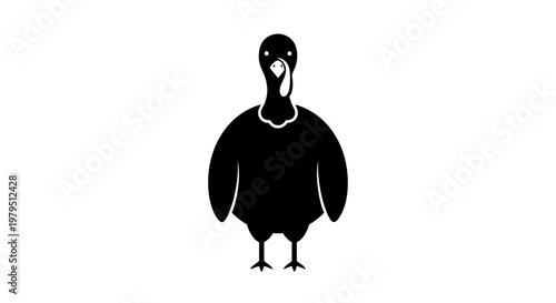 Simple Black Silhouette of a Turkey Bird on White Background