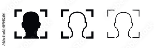 Facial Recognition Icons Set: Silhouette, Outline, and Frame