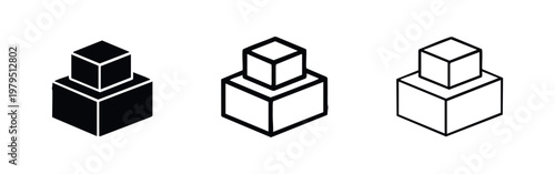 Stacked Cubes Isometric Icons: Solid, Outline, and Drawn