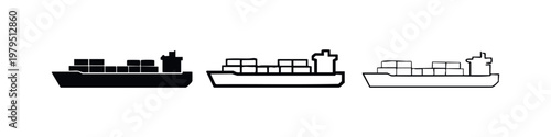 Container Ship Icons: Solid, Outline, and Drawn Styles