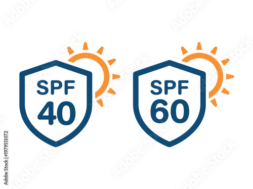 Sun protection factor spf 40 and spf 60 shields with sun icon
