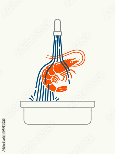A shrimp being thoroughly rinsed under a running faucet in a kitchen sink, illustrating the essential step of cleaning seafood before cooking