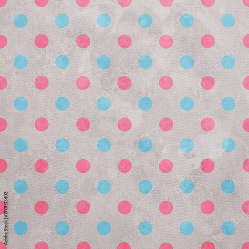 Playful pink and blue polka dot pattern on soft textured background, modern pastel color palette, ideal for kids designs, wrapping paper, textile prints, and cheerful backgrounds.