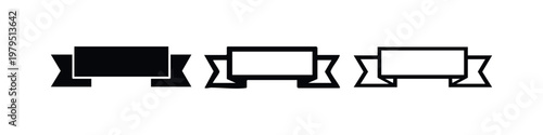 Set of three ribbon icons: solid black, outlined black, and line art