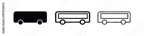 Set of three bus icons: solid black, outlined black, and line art
