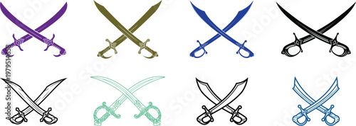 Crossed swords and scimitars collection for historical middle eastern warfare and ancient military heritage symbols of protection.