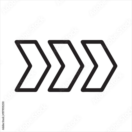 Forward arrows, linear icon. Symbol of progress, direction, movement, and acceleration. Common in UX, navigation, or growth visuals. Editable stroke.