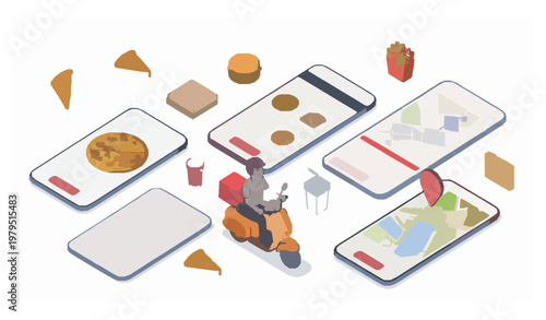 Pizza delivery app isometric website template food order vector