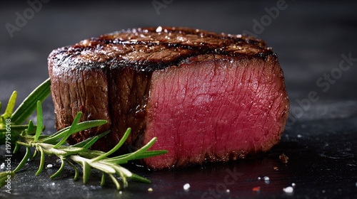 seared. Perfectly cooked steak with grill marks and rosemary, emphasizing culinary perfection. menu design, packaging mockups, designed for food delivery and cloud-kitchen brand materials.