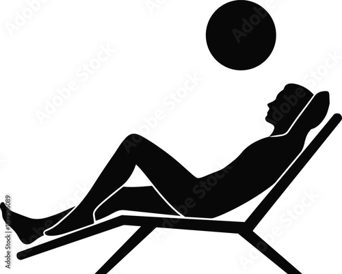 Woman sunbathing silhouette on lounge chair, summer relaxation concept, beach vacation, enjoying sunlight, leisure lifestyle, outdoor relaxation illustration