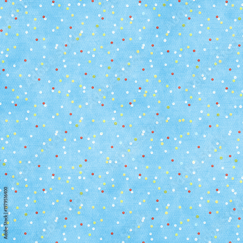 Light blue textured background with tiny multicolor polka dots, playful and airy design ideal for baby themes, textiles, digital backgrounds, and soft branding.