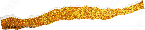 Ripped gold glitter paper torn edges strips isolated background