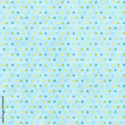 Light blue textured pattern with small green and yellow polka dots, fresh and minimal style ideal for fabric, wallpapers, packaging, and clean modern designs.
