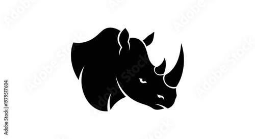 Black rhinoceros silhouette head profile, isolated on white background, vector logo, powerful animal.