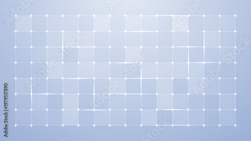 Grid Tech Background In Blue Pattern With Line Square Data Interface Hud Style. Light Blue Gray Screen With White Lines, Glowing Dots and Clean Abstract Digital Structure, Minimal Technology 