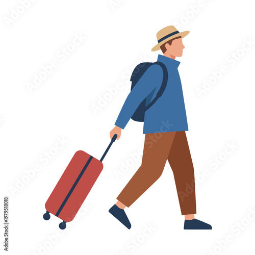 Traveling Man with Backpack and Luggage