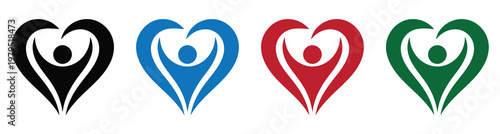 four colorful stylized hearts symbolizing love diversity and unity flat design vector illustration