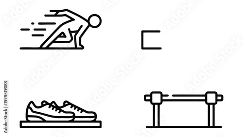 Track and Field Icons: A minimalist design showcases the essentials of track and field, with clean lines and a focus on action. The image captures the essence of sports.