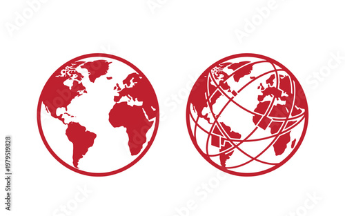 Red globe two earth symbols with and without lines