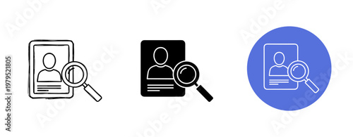 Magnifying glass examining profile picture on digital documents