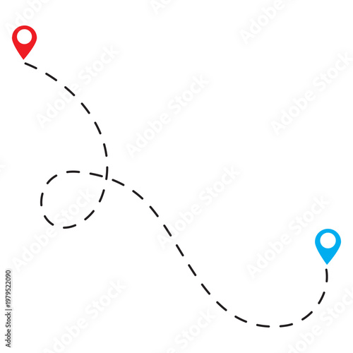 Location map path distance icon, one place to another location icon, pinpoint, map search, route, navigator icon isolated on white background.