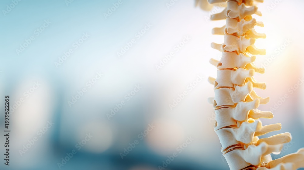 Fototapeta premium Chiropractic Clinic Banner With Blurred Spine Model and Empty Space for Text in a Professional Setting
