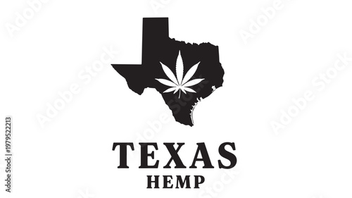 Texas hemp logo silhouette with cannabis leaf symbol and bold typography for cannabis legalization branding