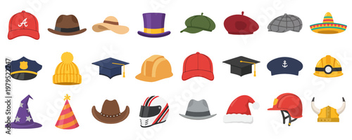 Flat vector headwear icon set