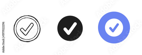 Three check marks: hand-drawn, black circle, blue circle