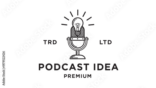 Podcast microphone idea illustration with light bulb icon and premium concept for creative audio branding