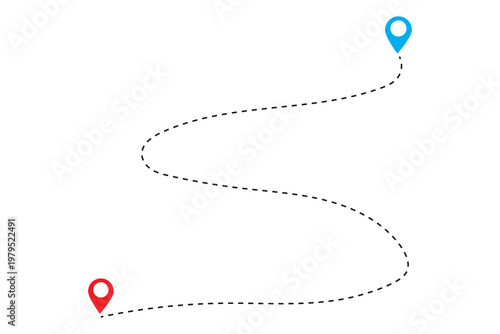 Location map path distance icon, one place to another location icon, pinpoint, map search, route, navigator icon isolated on white background.