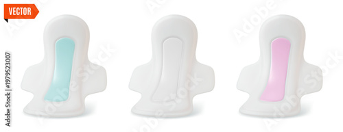 3d Color Women Health Concept Different Hygiene Pads Set Cartoon Design Style. Vector illustration of Female Intimate Hygiene Sanitary Item