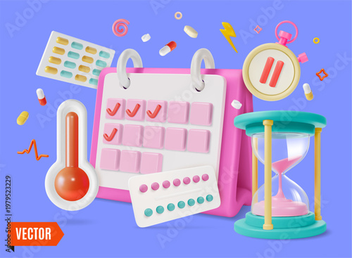 3d Color Menopause Support Science Backed Symptom Help Join Community Concept Background Cartoon Design Style. Vector illustration