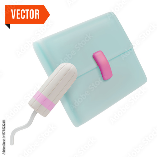 3d Color Women Health Concept Cotton Tampon and Hygiene Pads Package Set Cartoon Design Style. Vector illustration