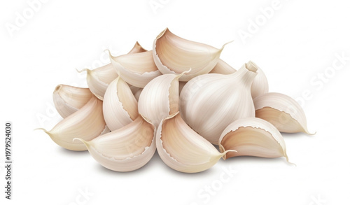 Fresh Peeled Garlic Cloves Macro Pile Isolated on White Background Food Ingredient Close-up Vector Illustration
