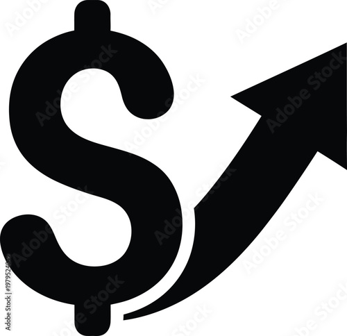 Financial growth, dollar sign, upward arrow, business finance icon