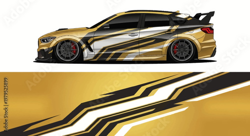 Custom gold and black racing car with bold graphics and spoiler.